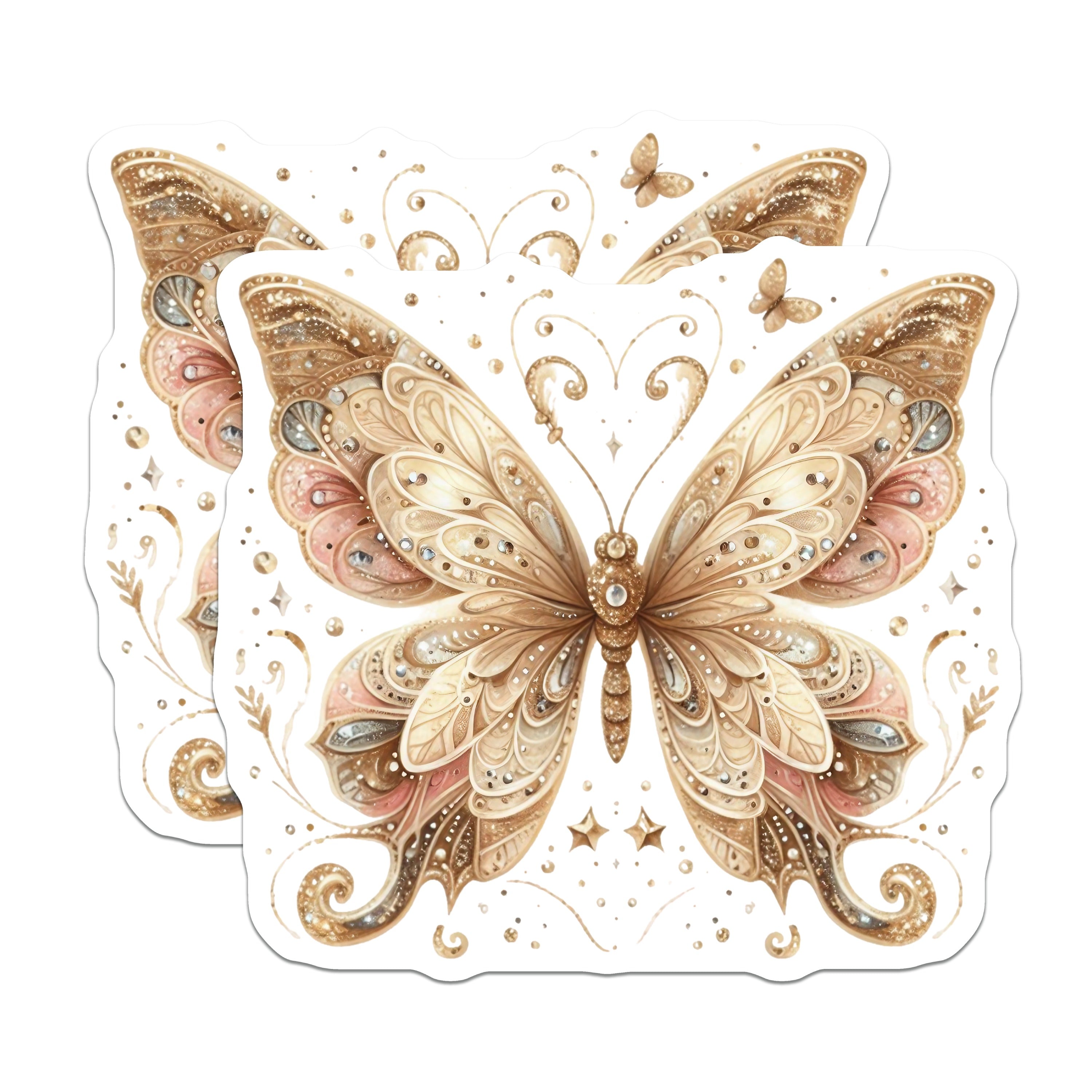 (2 Pack) Elegant Butterfly Magnets - Shimmering Gold Decor - Aesthetic Refrigerator Locker Accessories - 5 Inches On Longest Side - Thick Durable Magnet - Made in USA - MAG37130