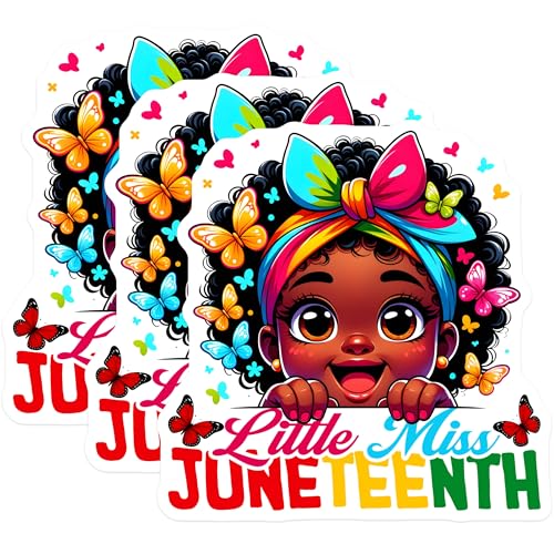 (3 Pack) Little Miss Juneteenth Decals - Black Girl Decal - Afro Girl Laptop Decal - 3 Inches On Longest Side - Easy Peel & Apply - Made in USA - 3MCS6127