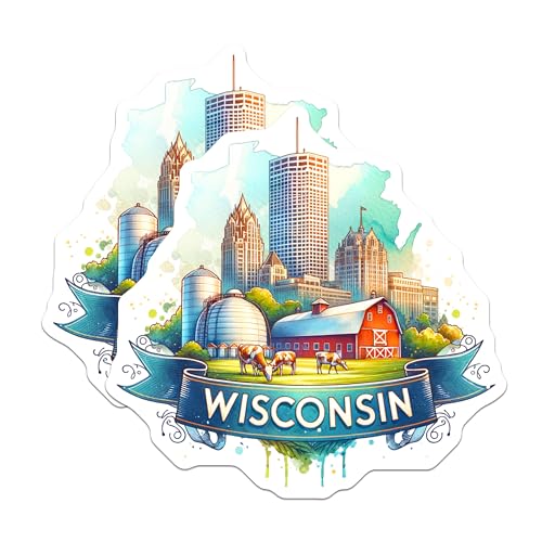 (2 Pack) Wisconsin Magnets - State Souvenir - Travel Decor - Fridge Magnet Set - Wisconsin Memorabilia - 5" On Longest Side - for Cars, Fridges, Toolboxes - Made in USA - MAG6575