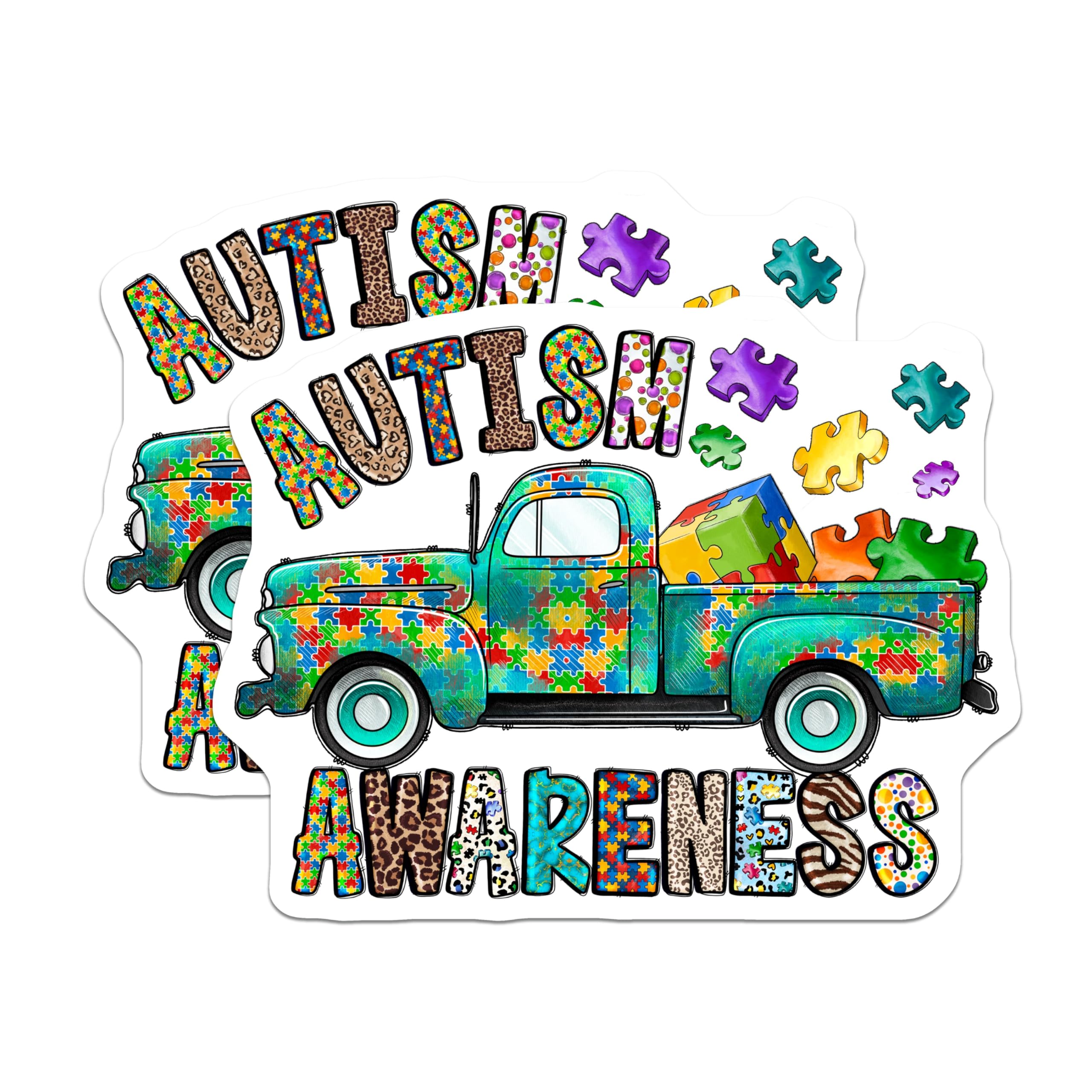 (2 Pack) Autism Awareness Truck Magnets - Neurodiversity Puzzle Piece Design - Vintage Pickup Support Advocacy - 5 Inches On Longest Side - Thick Durable Magnet - Made in USA - MAG28654