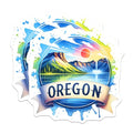 (2 Pack) Oregon Nature Scenic Stickers - Watercolor Landscape - Travel Adventure Vinyl Decals - 5" On Longest Side - Sticks to Smooth Flat Surfaces - Made in USA - BMCS6660