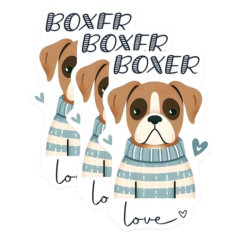 (3 Pack) Boxer Dog Decals - Puppy Love Sticker - Laptop Decal Set - 3 Inches On Longest Side - Easy Peel & Apply - Made in USA - 3MCS6057