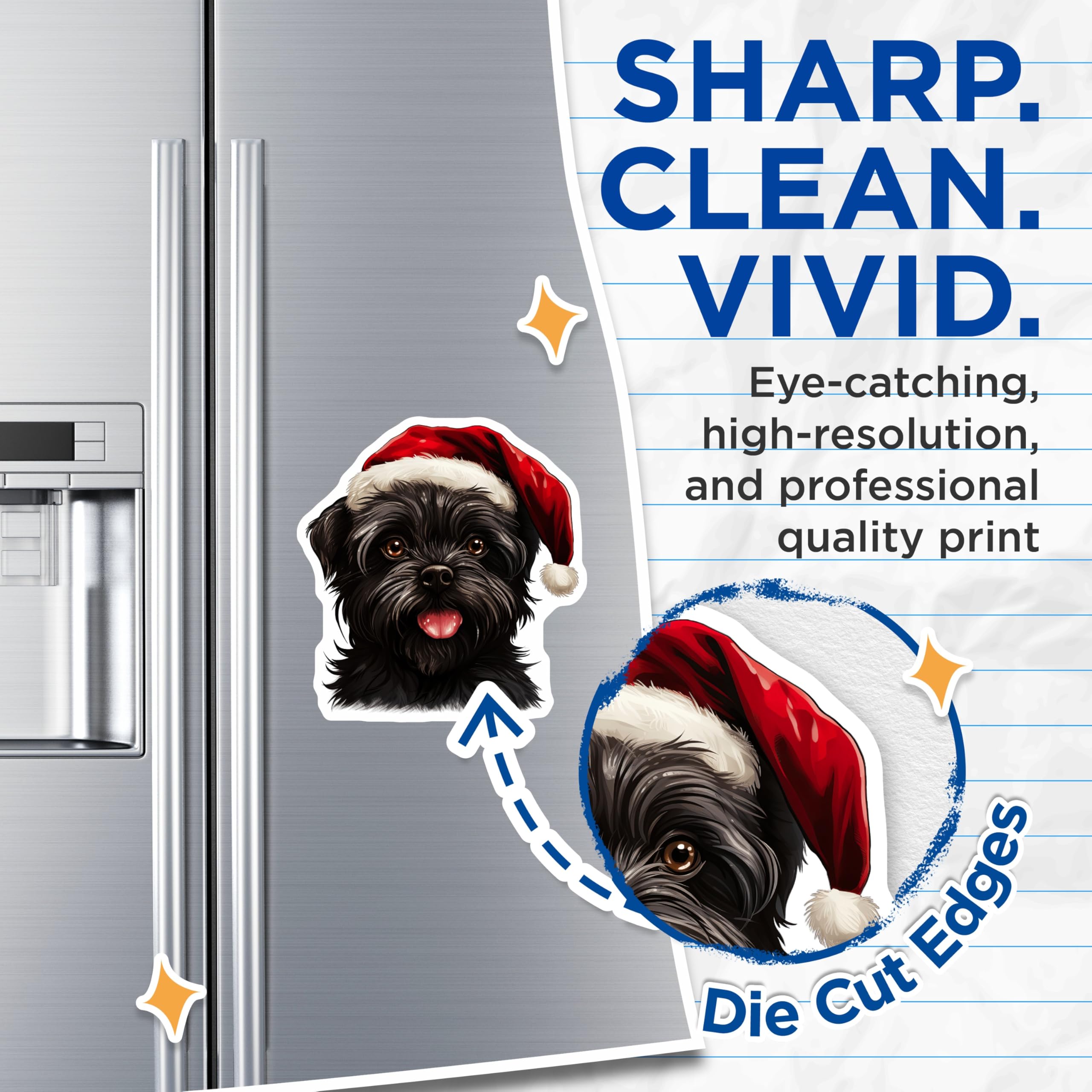 (2 Pack) Christmas Dog Magnets - Santa Hat Dog Lover Decor - Festive Pet Refrigerator Art - Holiday Animal Kitchen Accent - 5 Inches On Longest Side - Thick Durable Magnet - Made in USA - MAG25442