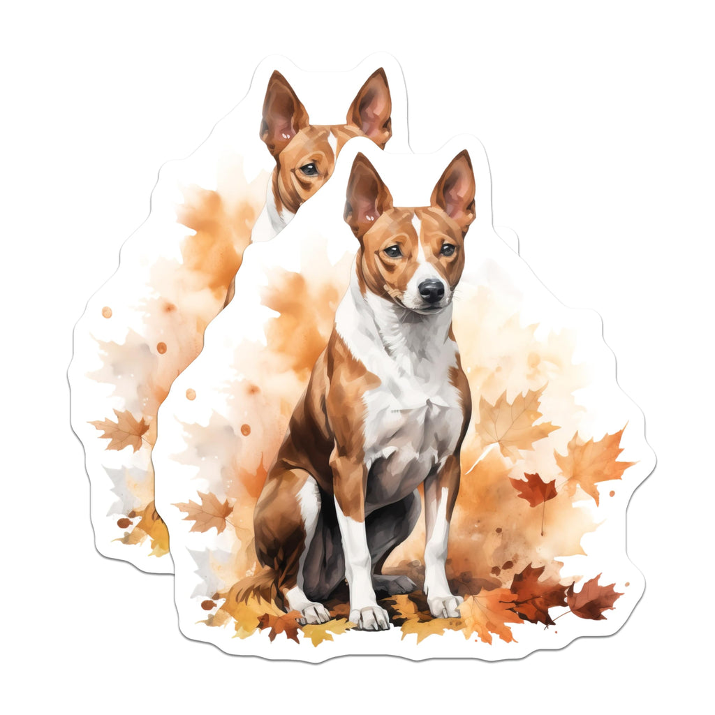 (2 Pack) Basenji Dog Magnets - Watercolor Fall Leaves - Autumn Canine Art Decor - 5 Inches On Longest Side - Thick Durable Magnet - Made in USA - MAG25468