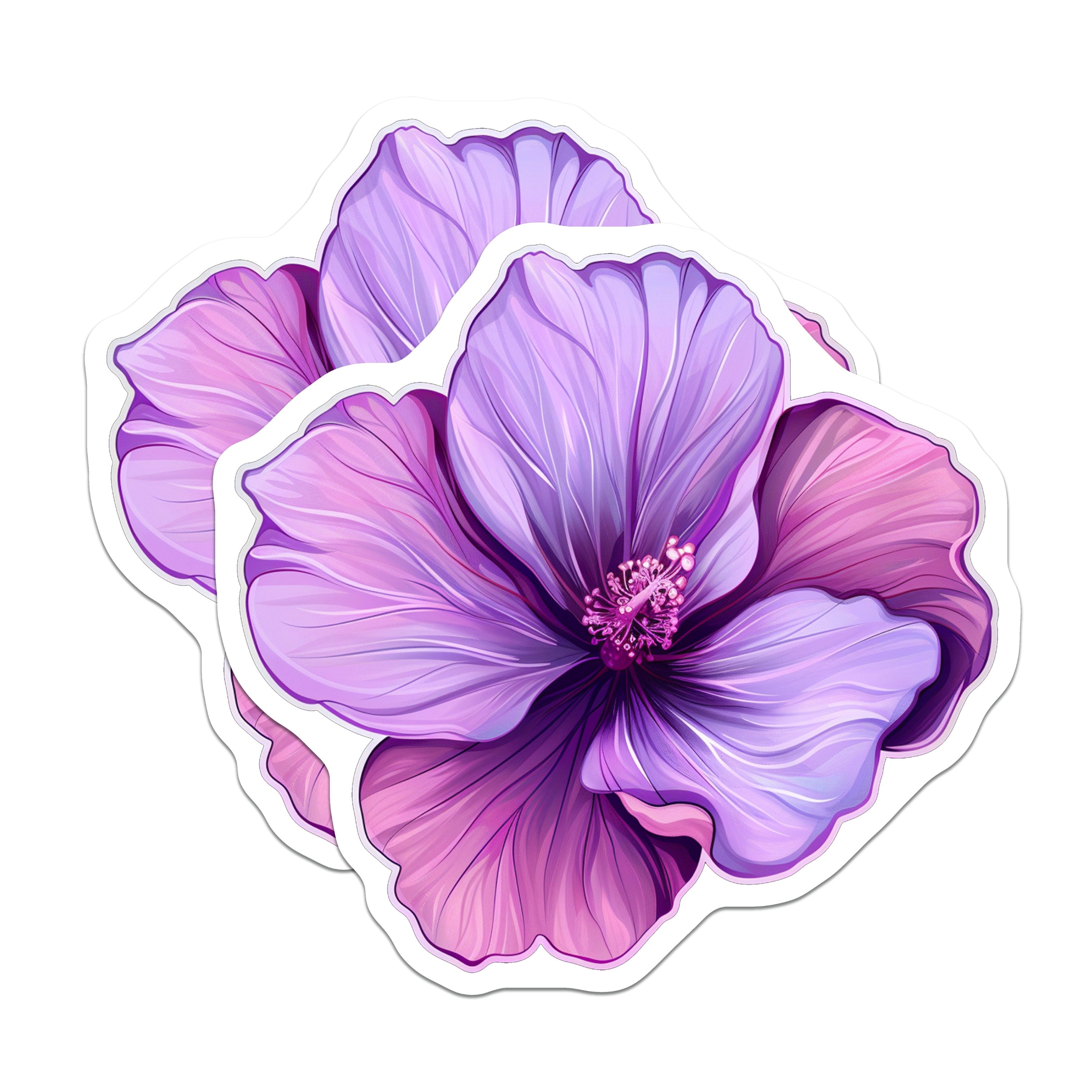 (2 Pack) Vibrant Purple Hibiscus Magnets - Tropical Floral Decor - Botanical Refrigerator Art Accent - 5 Inches On Longest Side - Thick Durable Magnet - Made in USA - MAG36010