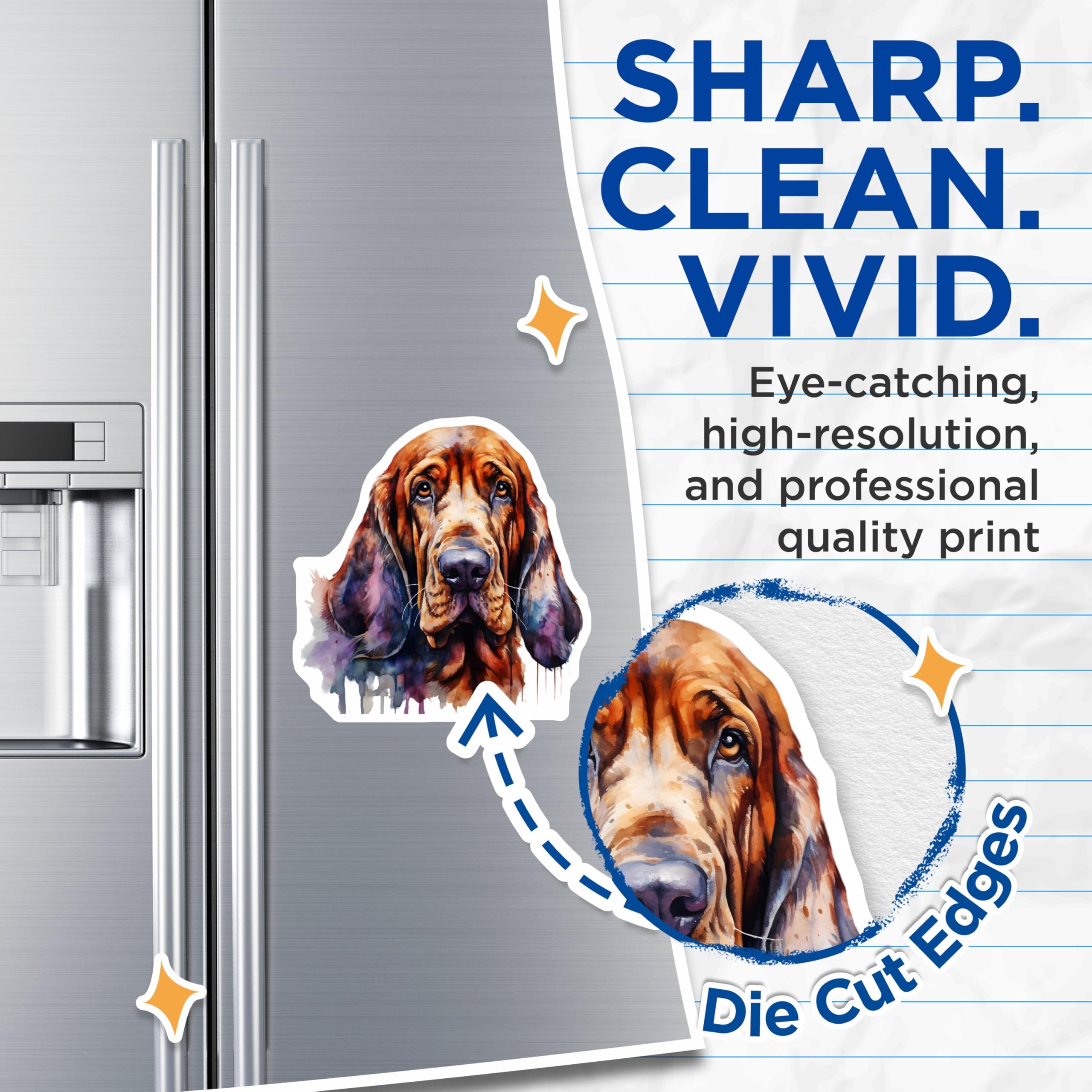 (2 Pack) Bloodhound Magnets - Watercolor Dog Art - Pet Lover Fridge Decor - Dog Mom Dad Bloodhound Owner - 5 Inches On Longest Side - Thick Durable Magnet - Made in USA - MAG30892