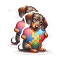 (2 Pack) Cute Dachshund Puzzle Heart Stickers - Puppy Love Decal - Autism Awareness Support Stickers - 5" On Longest Side - Sticks to Smooth Flat Surfaces - Made in USA - BMCS9469