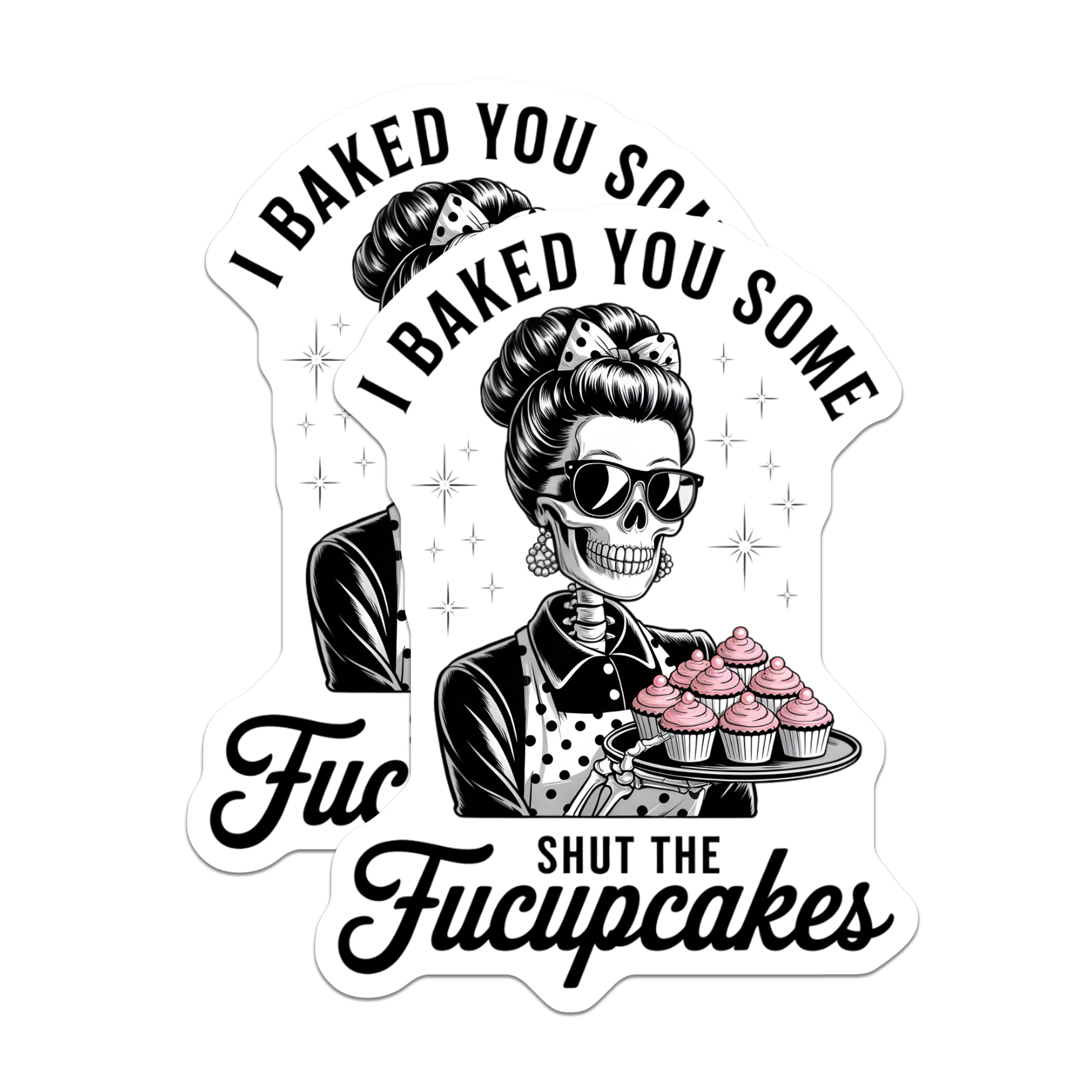 (2 Pack) Sassy Skeleton Baker Magnets - Funny Baking Quote - Retro Pinup Style Decor - 5 Inches On Longest Side - Thick Durable Magnet - Made in USA - MAG23011