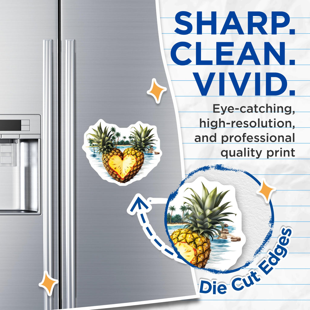 (2 Pack) Pineapple Heart Magnets - Tropical Beach Decor - Summer Island Fridge Accents - 5 Inches On Longest Side - Thick Durable Magnet - Made in USA - MAG19953