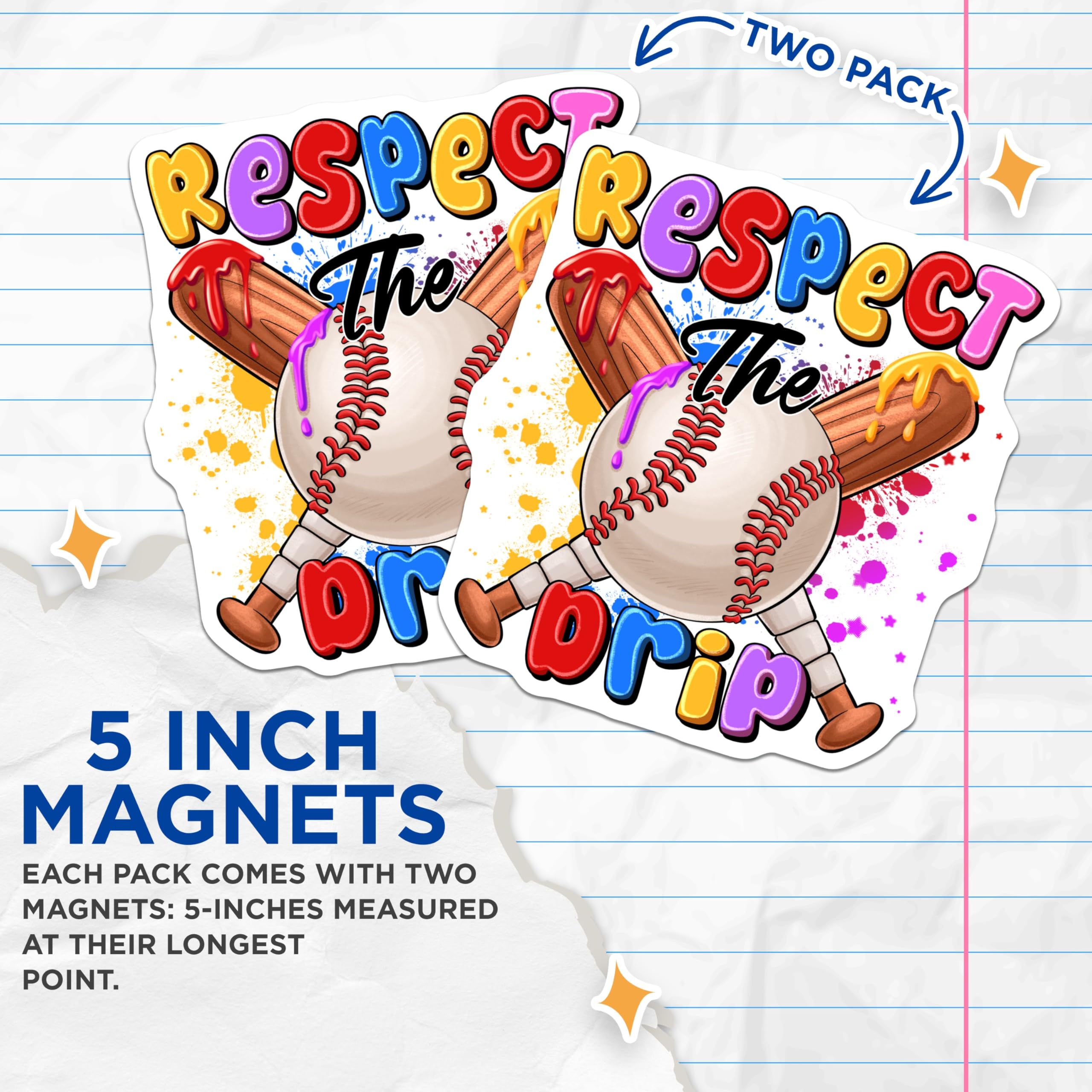 (2 Pack) Baseball Magnets - Respect The Drip Quote - Sports Decor Player Coach - Locker Refrigerator Magnets - 5 Inches On Longest Side - Thick Durable Magnet - Made in USA - MAG29800