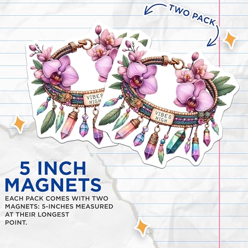 (2 Pack) Vibes High Magnets Magnets - Crystal Floral Design - Bohemian Style - 5" On Longest Side - Made in USA - Sticks to Refrigerators & Metal Surfaces - MAG8850