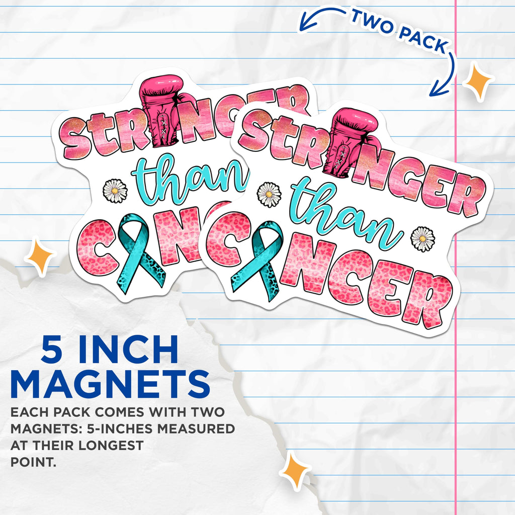 (2 Pack) Stronger Than Cancer Magnets - Awareness Support - Boxing Glove Ribbon Magnets - 5" On Longest Side - Premium Magnet - for Cars, Refrigerators, Toolboxes, Lockers - Made in USA - MAG16603