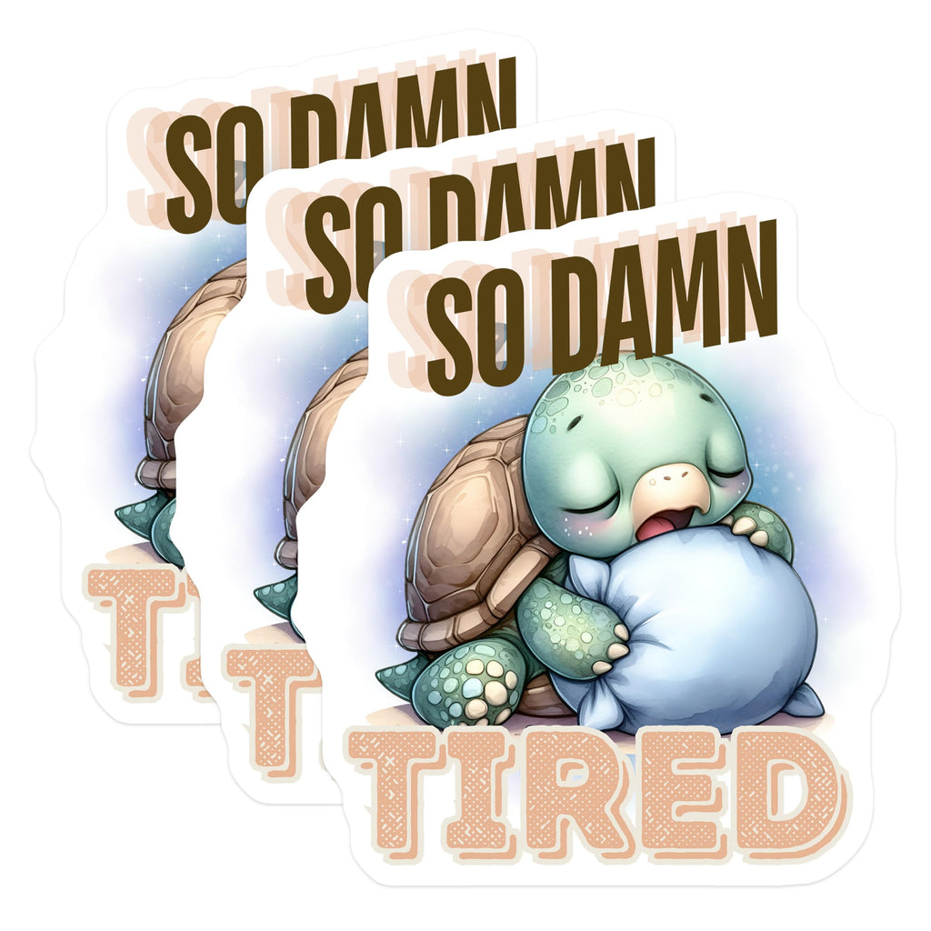 (3 Pack) So Damn Tired Decals - Sleeping Turtle Art - Laptop Decals - 3 Inches On Longest Side - Easy Peel & Apply - Made in USA - 3MCS4710