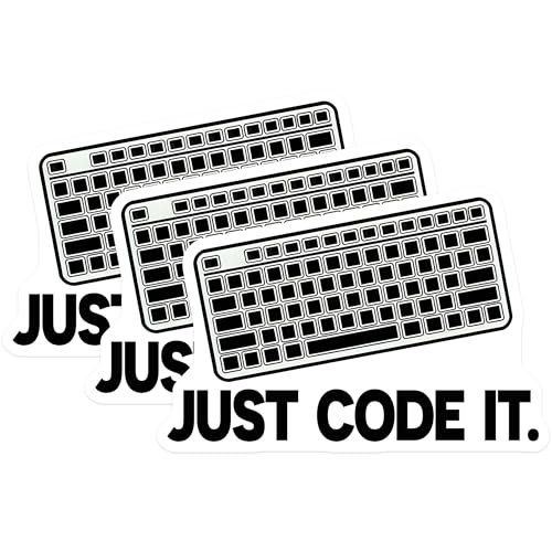 (3 Pack) Just Code It Decals - Keyboard Programmer Decals - Coding Laptop Stickers - 3 Inches On Longest Side - Easy Peel & Apply - Made in USA - 3MCS6192