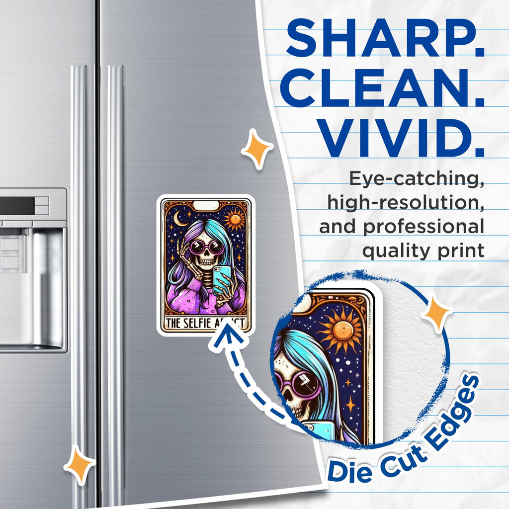 (2 Pack) Funny Selfie Skeleton Magnets - Pastel Goth Aesthetic - Tarot Card Style Decor - 5 Inches On Longest Side - Thick Durable Magnet - Made in USA - MAG27078