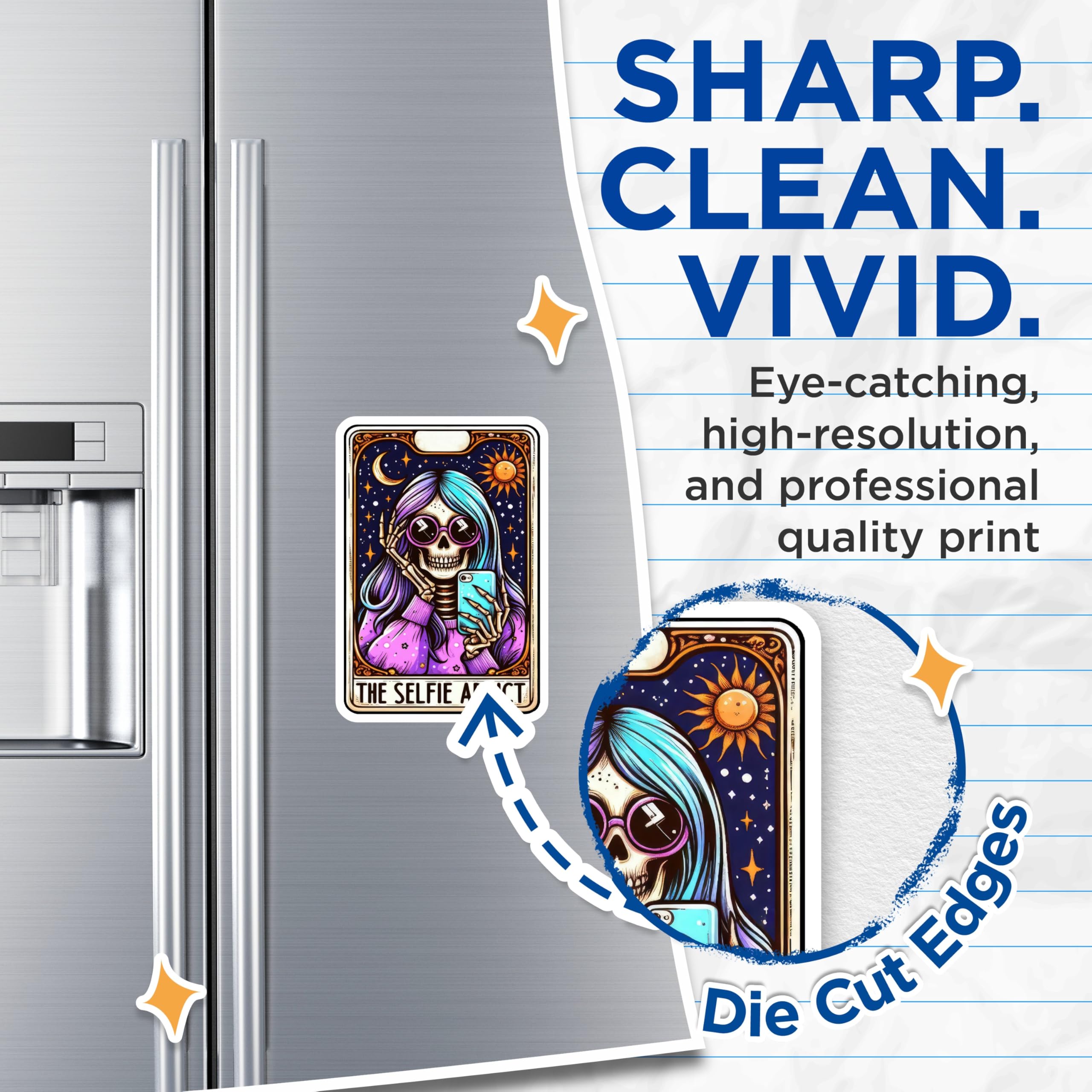 (2 Pack) Funny Selfie Skeleton Magnets - Pastel Goth Aesthetic - Tarot Card Style Decor - 5 Inches On Longest Side - Thick Durable Magnet - Made in USA - MAG27078