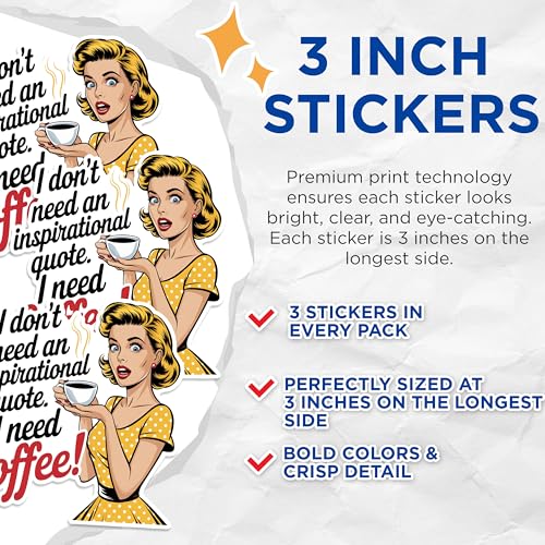 (3 Pack) Coffee Lover Decals - Sarcastic Decal - Laptop Decal - 3 Inches On Longest Side - Easy Peel & Apply - Made in USA - 3MCS1434