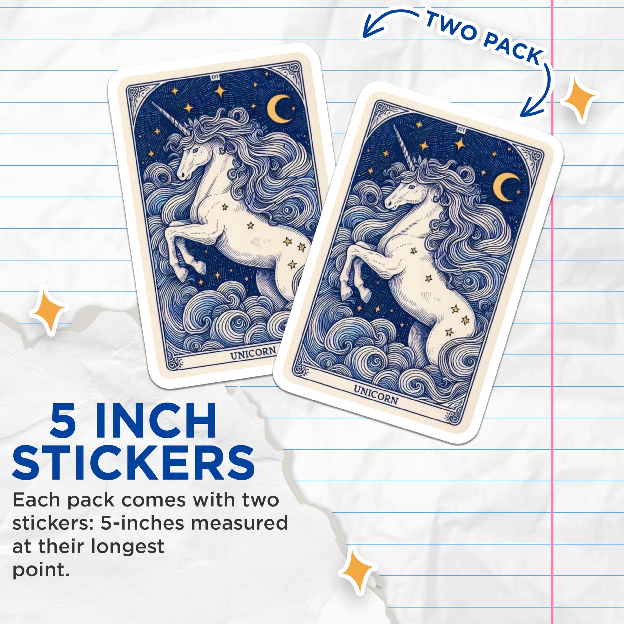 (2 Pack) Unicorn Stickers - Mystical Horse Decals - Starry Night Fantasy Art - 5" On Longest Side - Sticks to Smooth Flat Surfaces - Made in USA - BMCS20332