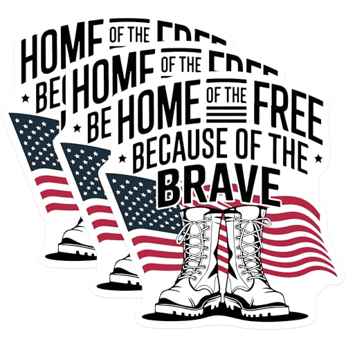(3 Pack) Patriotic Decals - Home of The Free - Military Boots Laptop Decals - 3 Inches On Longest Side - Easy Peel & Apply - Made in USA - 3MCS4543