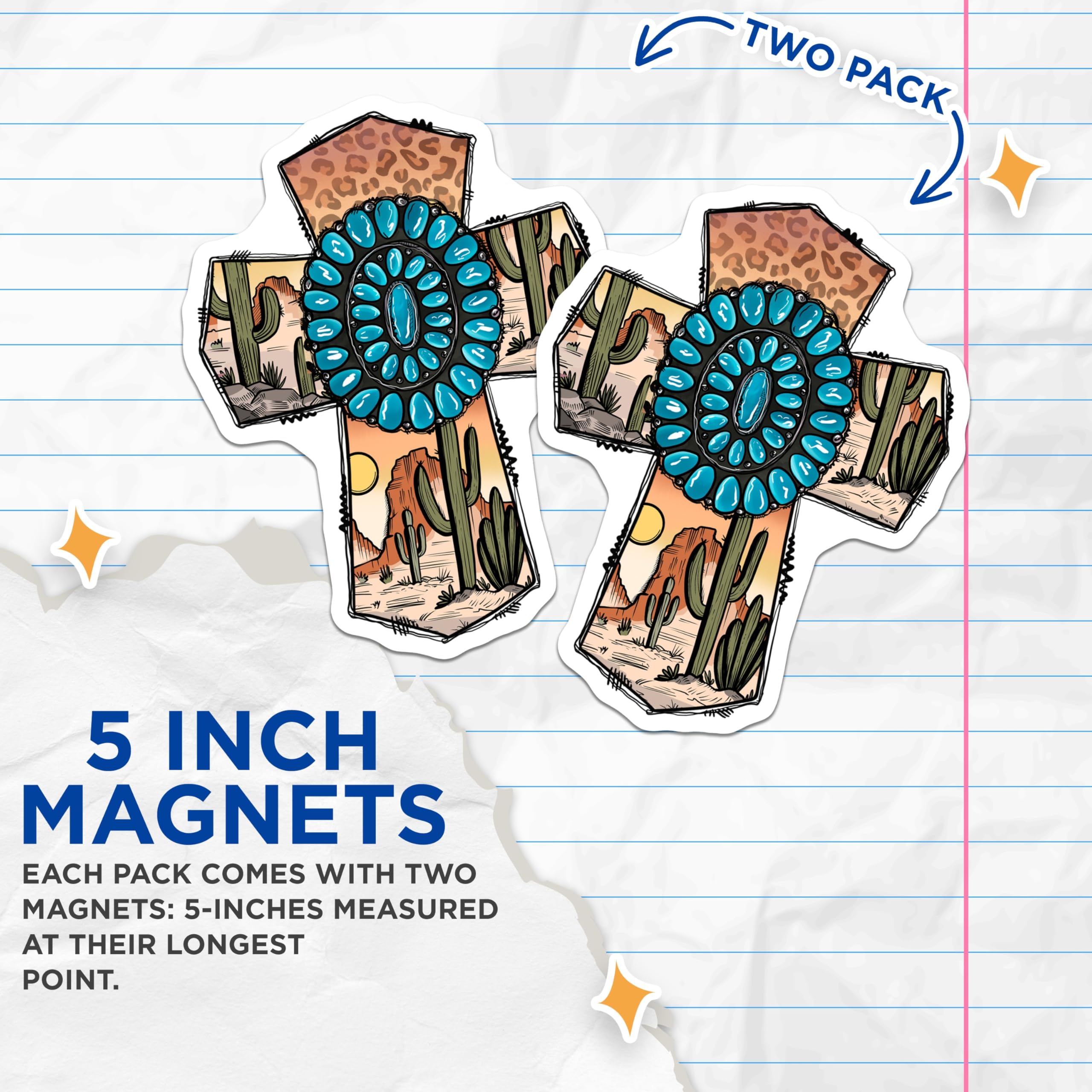 (2 Pack) Turquoise Concho Magnets - Western Desert Landscape - Leopard Print Boho Decor - 5 Inches On Longest Side - Thick Durable Magnet - Made in USA - MAG28014