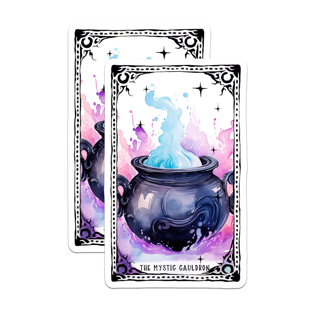 (2 Pack) Mystic Cauldron Stickers - Fantasy Magic Stickers - Witch Craft Art Decal - 5" On Longest Side - Sticks to Any Smooth Flat Surface - Made in USA - BMCS3590