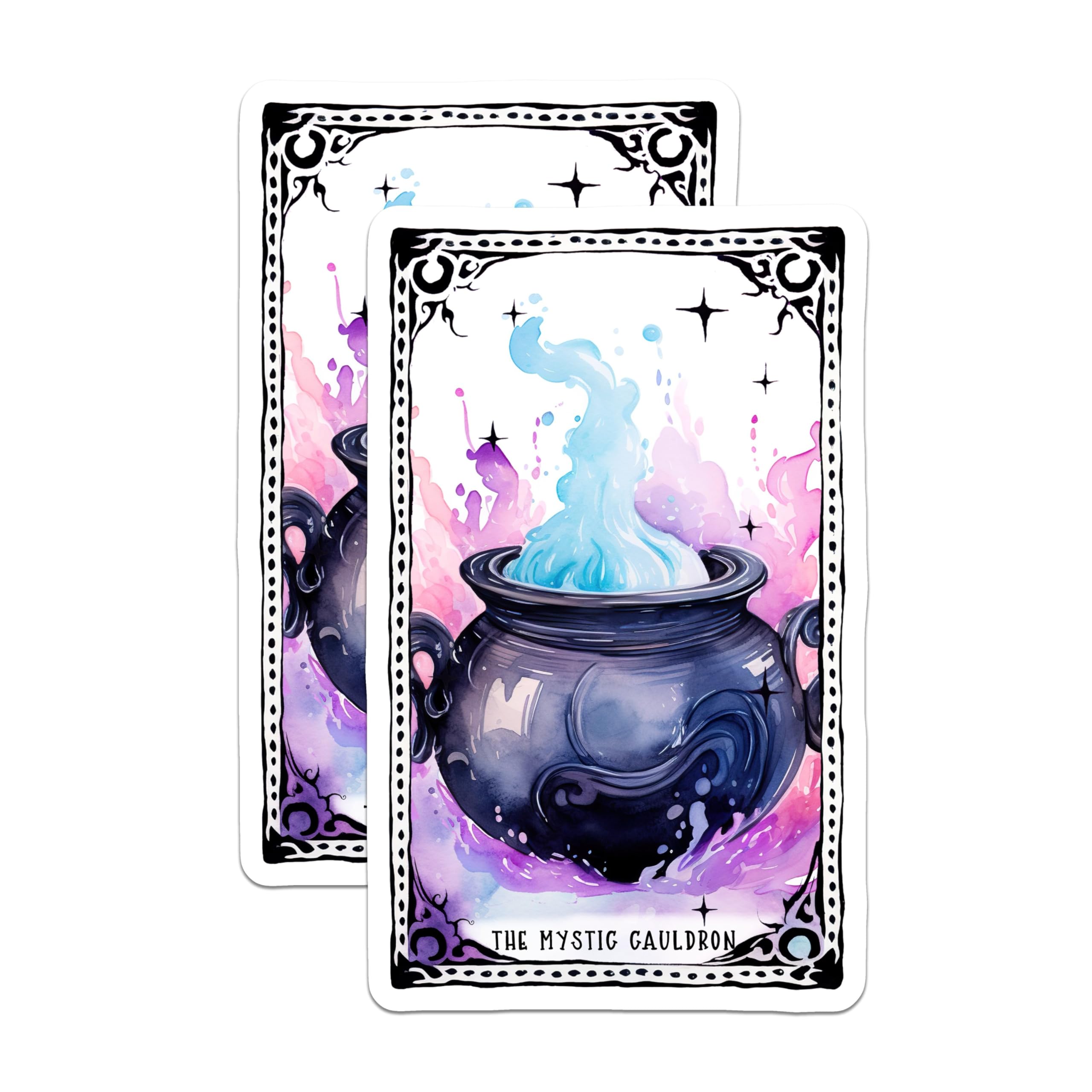 (2 Pack) Mystic Cauldron Stickers - Fantasy Magic Stickers - Witch Craft Art Decal - 5" On Longest Side - Sticks to Any Smooth Flat Surface - Made in USA - BMCS3590
