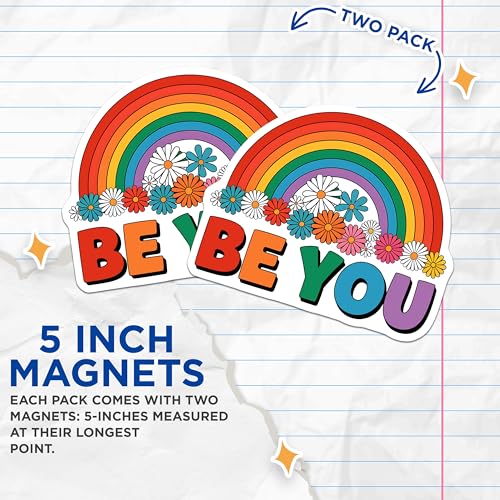 (2 Pack) Be You Rainbow Magnets - Inspirational Colorful Magnets - Positive Message Daisies Magnets - 5" On Longest Side - for Cars, Fridges, Toolboxes - Made in USA - MAG3898