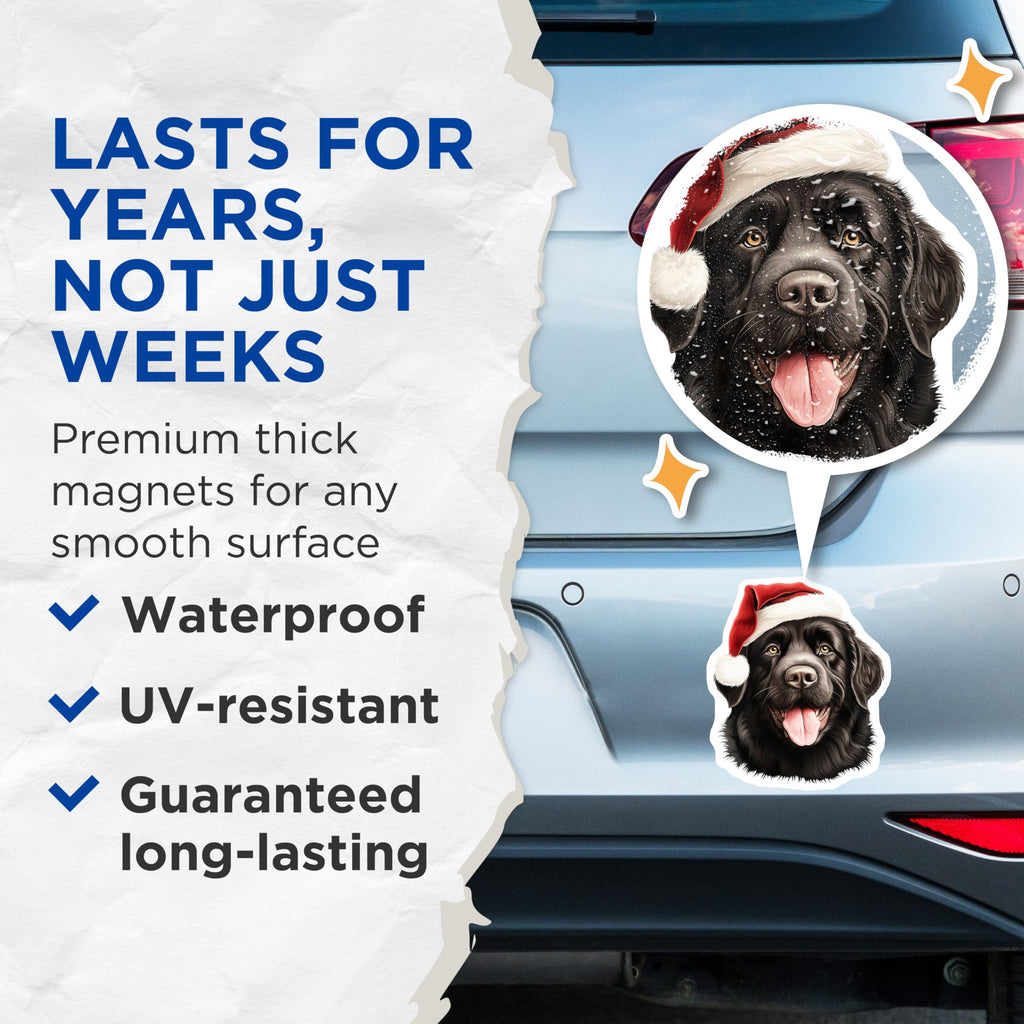 (2 Pack) Newfoundland Dog Magnets - Christmas Santa Hat - Holiday Pet Decor - 5 Inches On Longest Side - Thick Durable Magnet - Made in USA - MAG24410