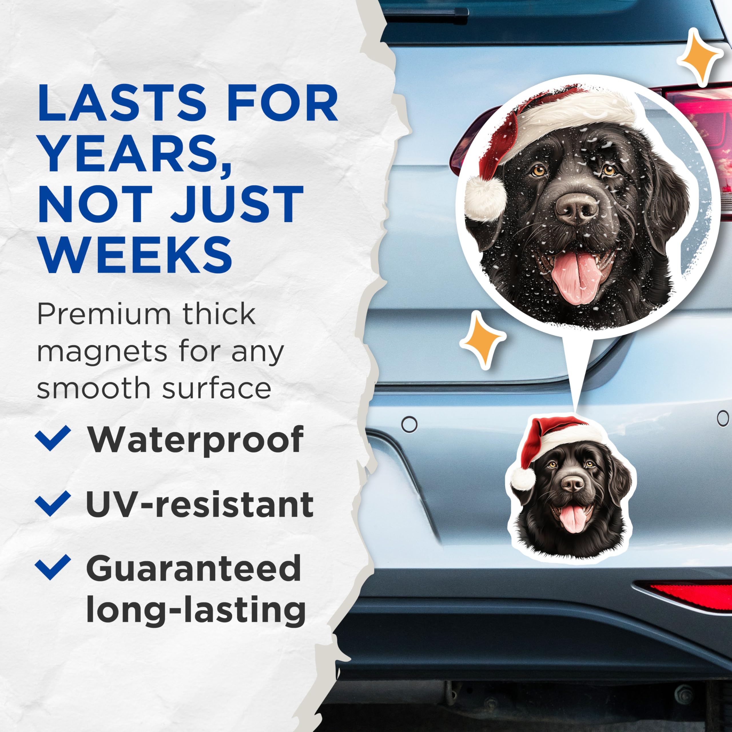 (2 Pack) Newfoundland Dog Magnets - Christmas Santa Hat - Holiday Pet Decor - 5 Inches On Longest Side - Thick Durable Magnet - Made in USA - MAG24410