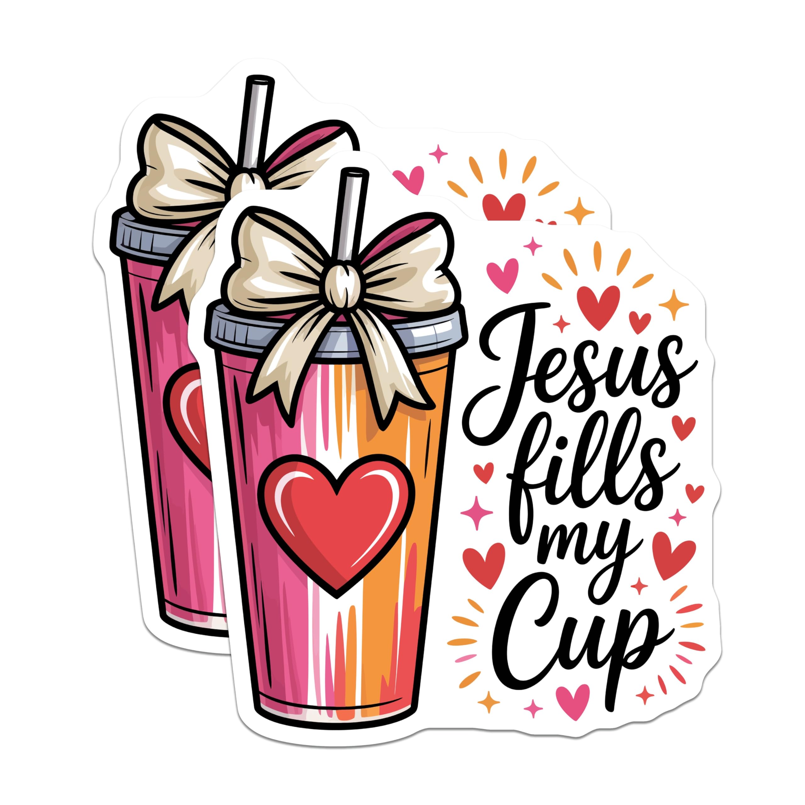 (2 Pack) Jesus Fills My Cup Magnets - Christian Faith Decor - Inspirational Hydration Reminder - 5 Inches On Longest Side - Thick Durable Magnet - Made in USA - MAG22369