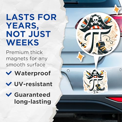 (2 Pack) Pirate Pi Magnets - Educational Decor - 5" On Longest Side - for Cars, Fridges, Toolboxes - Made in USA - MAG8172