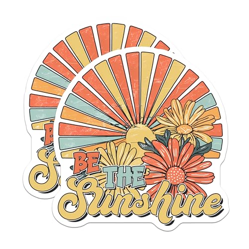 (2 Pack) Be The Sunshine Magnets - Inspirational Flower Magnets - Retro Sunshine Quote Magnets - 5" On Longest Side - for Cars, Refrigerators, Toolboxes, Lockers - Made in USA BMCS3326