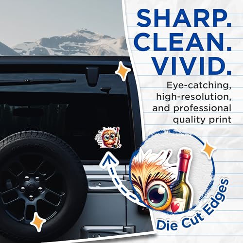 (2 Pack) Funny Owl Wine Stickers - Cute Alcohol Themed Stickers - Quirky Advice Stickers - 5" On Longest Side - Sticks to Any Smooth Flat Surface - Made in USA - BMCS2926