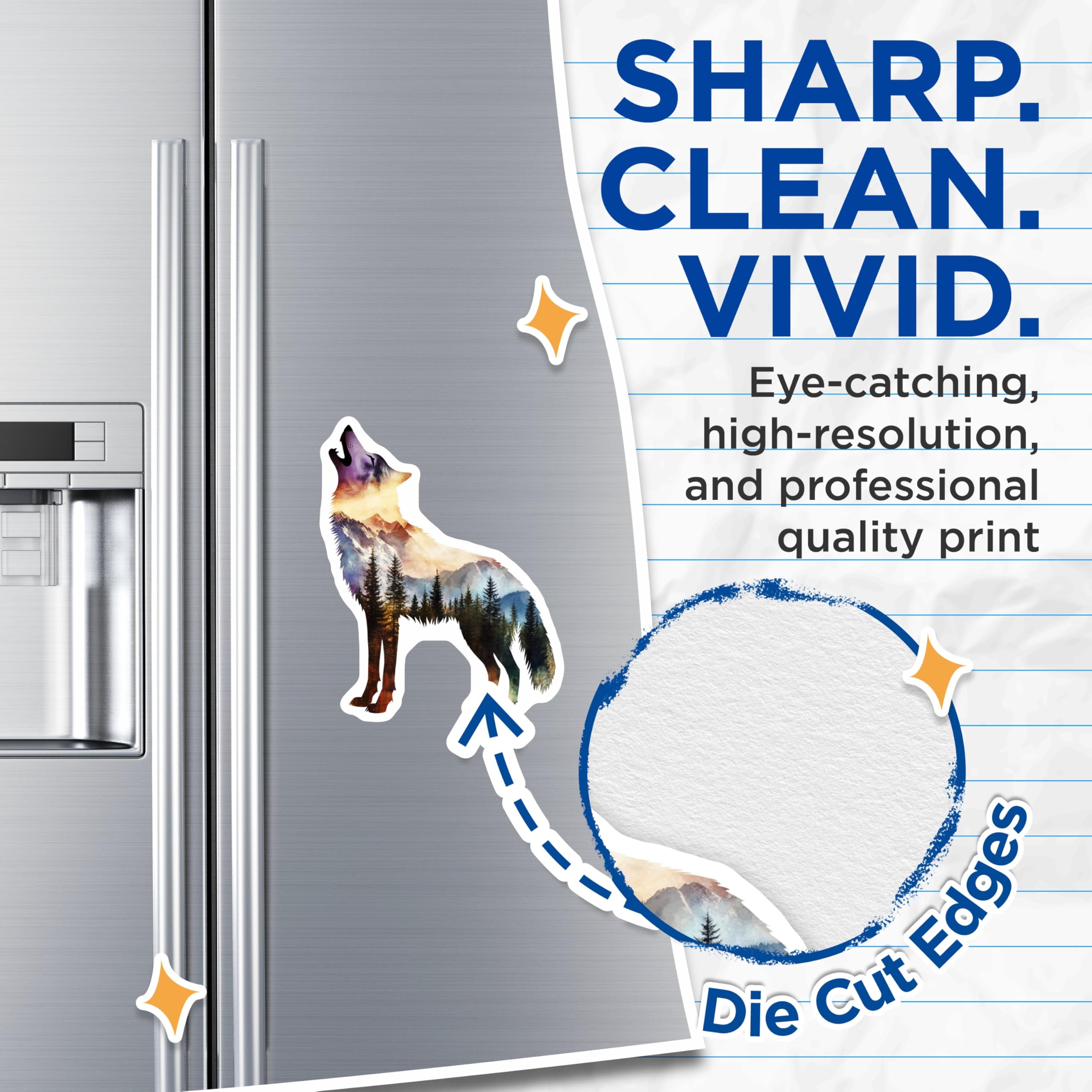 (2 Pack) Wolf Howling Magnets - Mountain Scene Decor - Nature Lover Fridge Embellishments - 5" On Longest Side - Premium Magnet - for Cars, Refrigerators, Toolboxes, Lockers - Made in USA - MAG15816