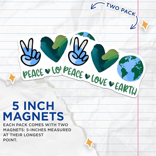 (2 Pack) Peace Love Earth Magnets Magnets - Eco-Friendly Decor - 5" On Longest Side - Made in USA - Sticks to Refrigerators & Metal Surfaces - MAG8438