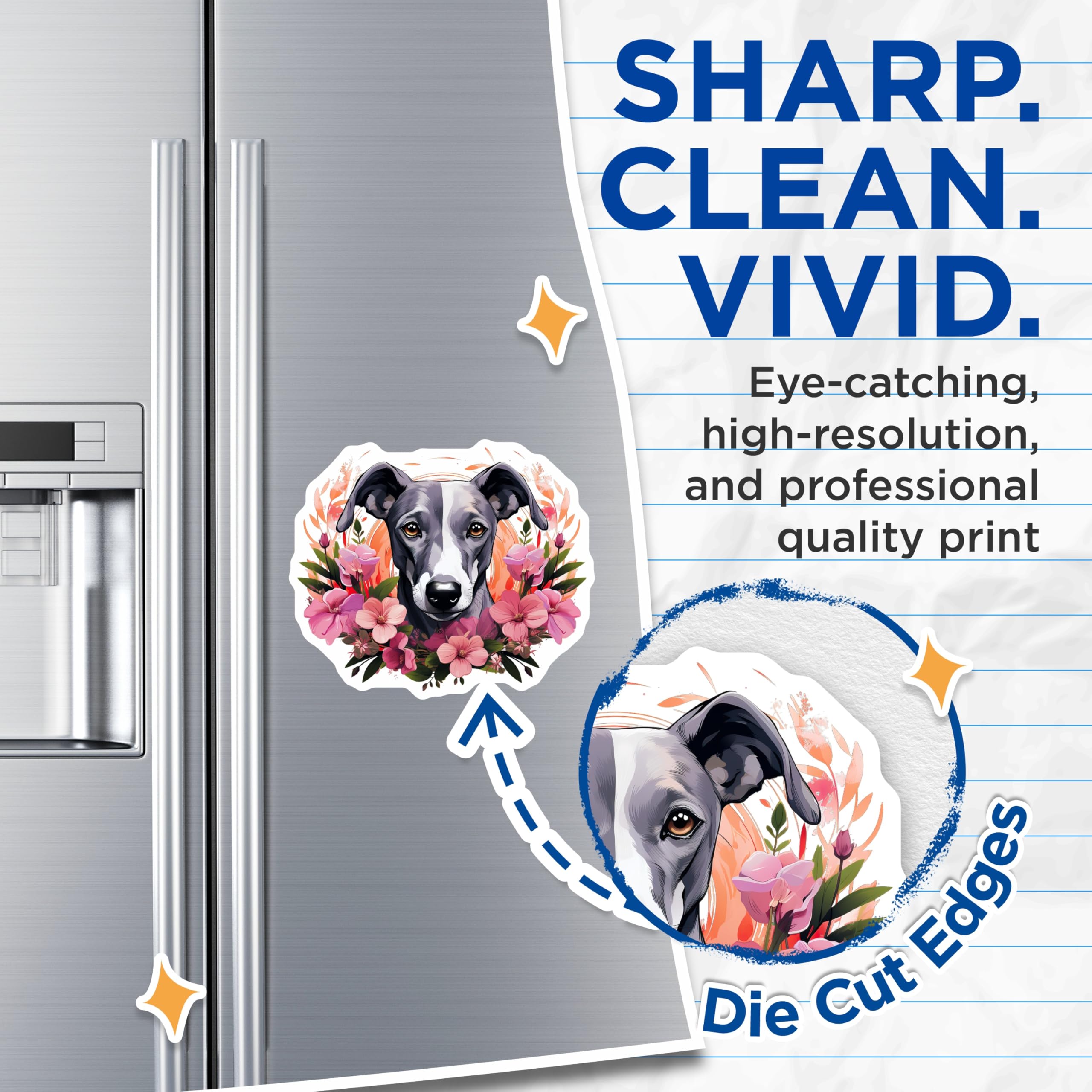 (2 Pack) Whippet Dog Magnets - Floral Pet Portrait - Dog Mom Refrigerator Decor - 5 Inches On Longest Side - Thick Durable Magnet - Made in USA - MAG30764