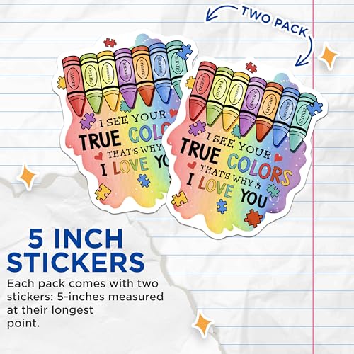 (2 Pack) True Colors Stickers - Crayons - I Love You - 5" On Longest Side - Sticks to Smooth Flat Surfaces - Made in USA - BMCS5975