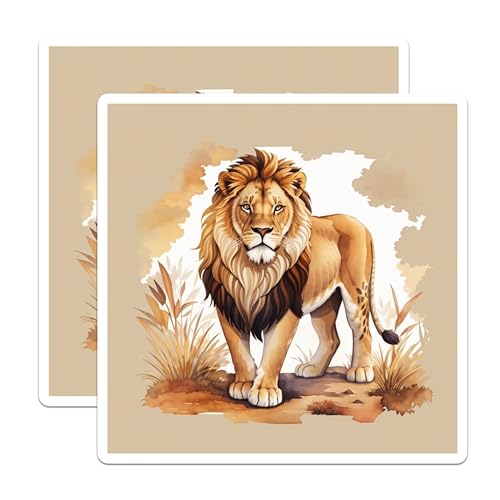 (2 Pack) Lion Illustration Stickers - Wildlife Art - Animal Lover Sticker Pack - 5" On Longest Side - Sticks to Smooth Flat Surfaces - Made in USA - BMCS8699 - Nature Decor