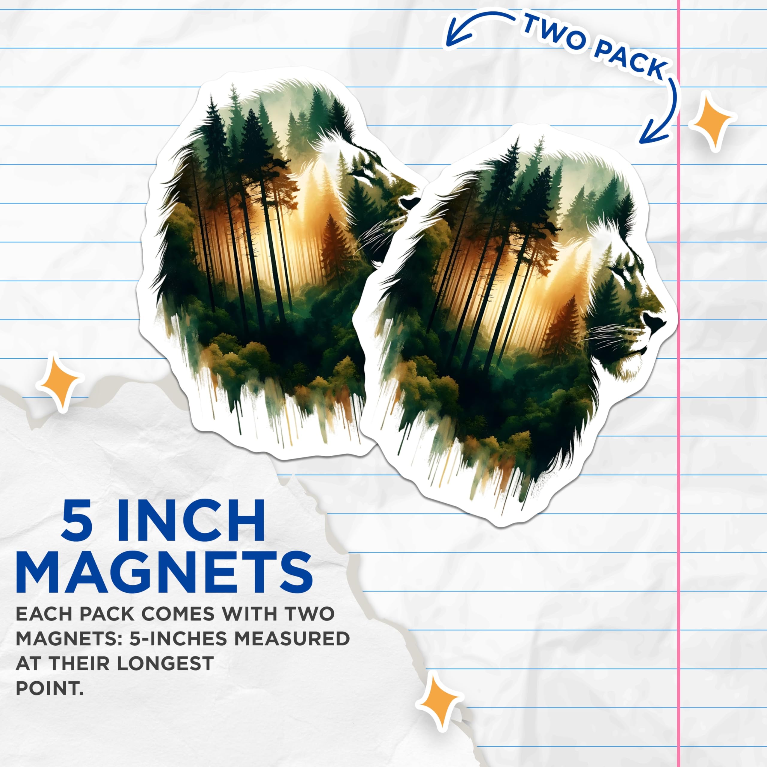 (2 Pack) Lion Forest Magnets - Animal Magnets - Nature Lover Home Decor - 5" On Longest Side - Premium Magnet - for Cars, Refrigerators, Toolboxes, Lockers - Made in USA - MAG16069