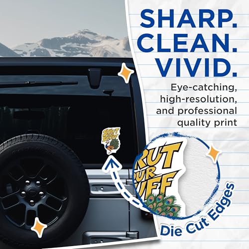 (2 Pack) Strut Your Stuff Stickers - Motivational Peacock Stickers - Animal Illustration Stickers - 5" On Longest Side - Sticks to Smooth Flat Surfaces - Made in USA - BMCS4210
