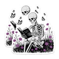 (2 Pack) Skeleton Reading Magnets - Secret Garden Book Art - Butterfly Floral Whimsy - Literary Gothic Decor - 5 Inches On Longest Side - Thick Durable Magnet - Made in USA - MAG20633