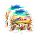 (2 Pack) North Dakota Stickers - Illustrated Scenic Landscape - State Pride - Vibrant Colors - Wanderlust - 5" On Longest Side - Sticks to Smooth Flat Surfaces - Made in USA - BMCS7214