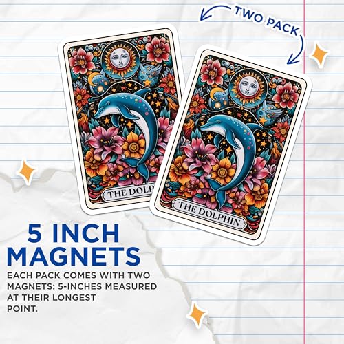 (2 Pack) Dolphin Magnets - Vibrant Animal - Ocean Scene Magnets - Colorful Art Design - 5" On Longest Side - for Cars, Fridges, Toolboxes - Made in USA - MAG4453