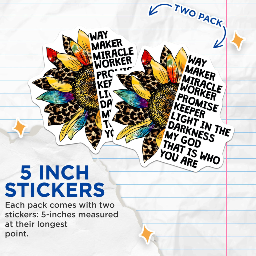 (2 Pack) Way Maker Miracle Worker Promise Keeper Stickers - Light in The Darkness - Inspirational Faith Stickers - 5" On Longest Side - Sticks to Smooth Flat Surfaces - Made in USA - BMCS6184