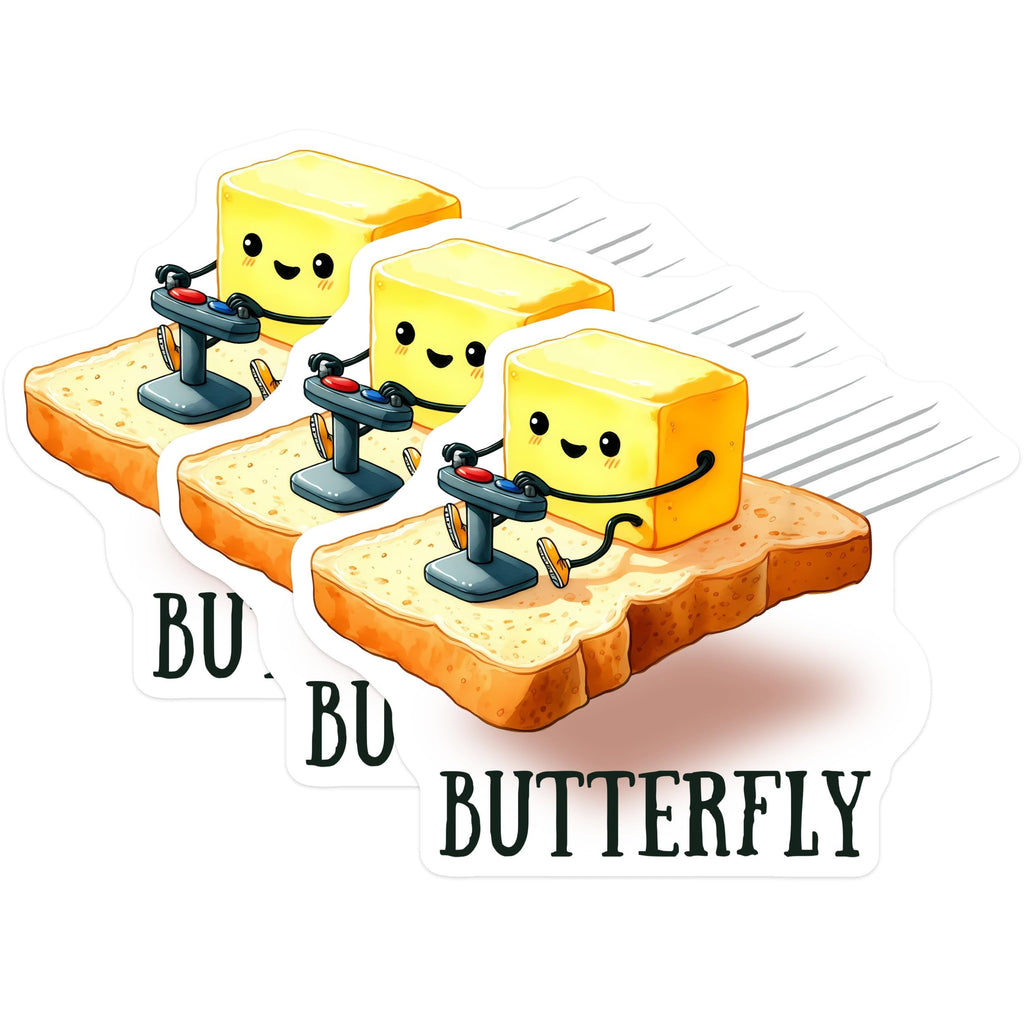 (3 Pack) Butterfly Decals - Butter Bread - Funny Food Decals - 3 Inches On Longest Side - Easy Peel & Apply - Made in USA - 3MCS6361