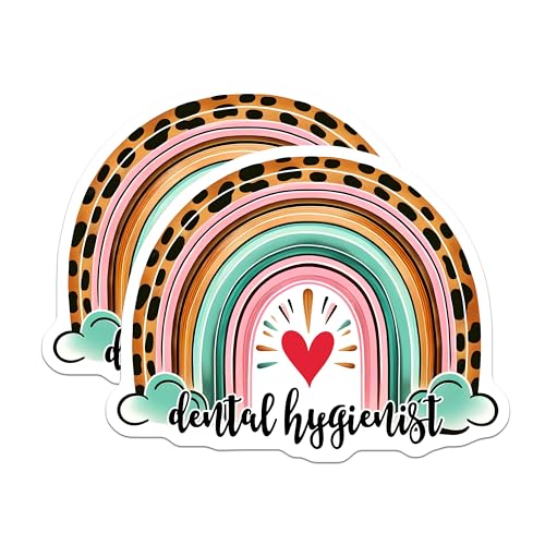 (2 Pack) Dental Hygienist Stickers - Rainbow Heart Stickers - Leopard Print Stickers - 5" On Longest Side - Sticks to Any Smooth Flat Surface - Made in USA - BMCS3179