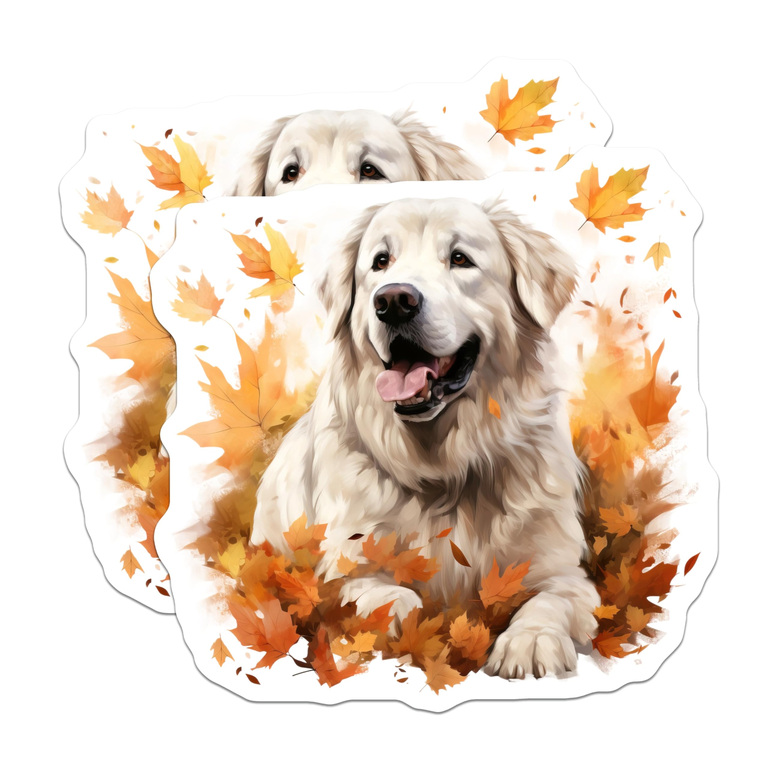 (2 Pack) Golden Retriever Fall Magnets - Happy Dog Autumn Leaves Decor - Great Pyrenees Pet Lover Refrigerator Art - 5 Inches On Longest Side - Thick Durable Magnet - Made in USA - MAG30341