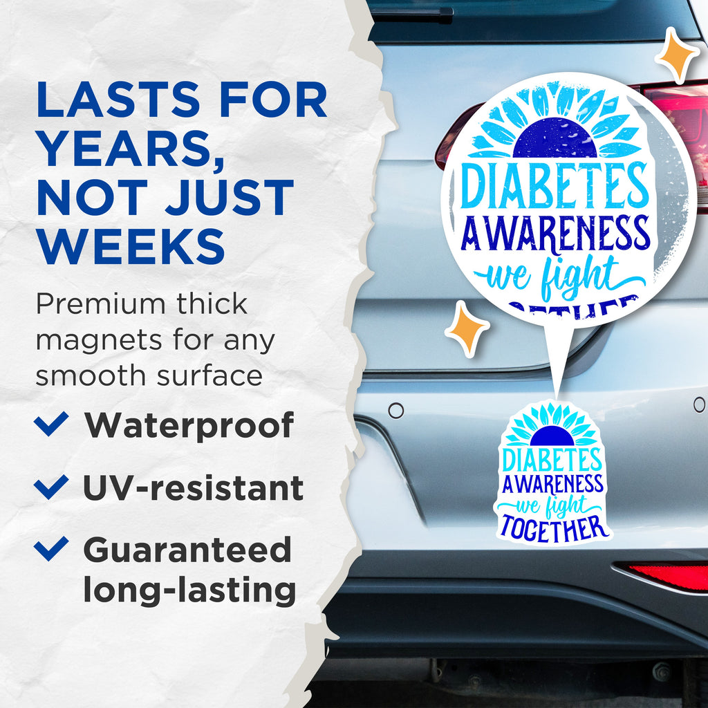 (2 Pack) Diabetes Awareness Magnets - We Fight Together Support - Chronic Illness Advocacy - 5 Inches On Longest Side - Thick Durable Magnet - Made in USA - MAG37645