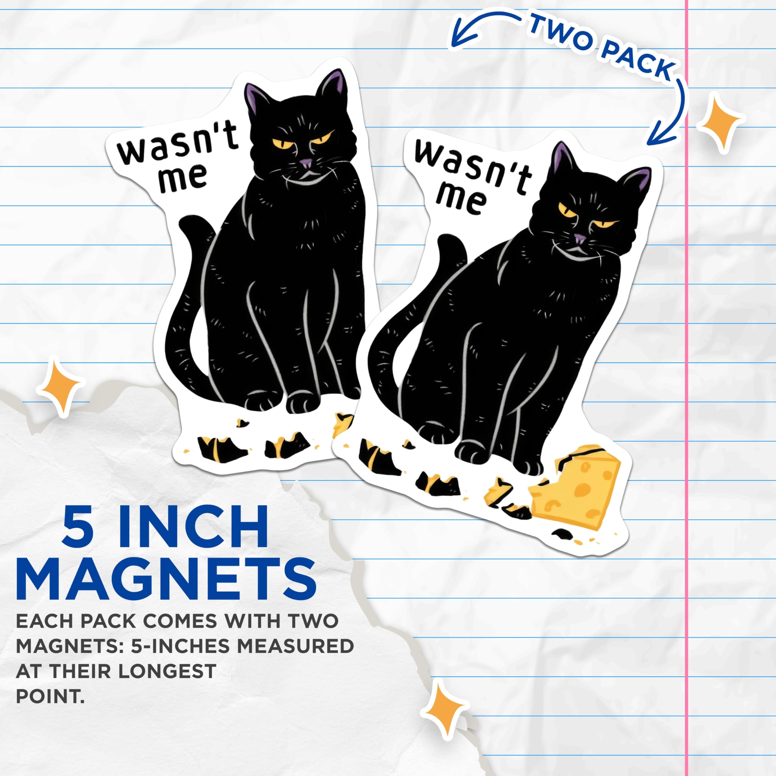 (2 Pack) Black Cat Magnets - Funny Cat - Cheese Humor - 5" On Longest Side - Premium Magnet - for Cars, Refrigerators, Toolboxes, Lockers - Made in USA - MAG16433