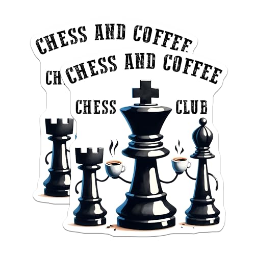 (2 Pack) Chess and Coffee Stickers - Chess Club Stickers - Chess Lovers Stickers - 5" On Longest Side - Sticks to Any Smooth Flat Surface - Made in USA - BMCS3192